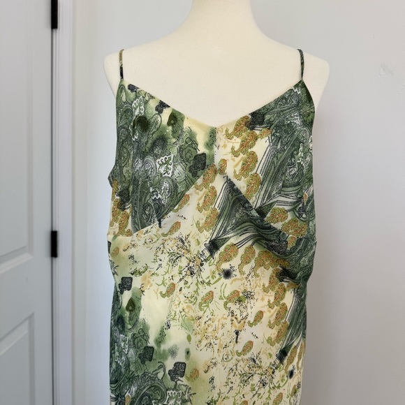 Y2K Abstract Print Asymmetrical Fairy Dress Ruffled Whimsical Green Yellow - Picture 2 of 8